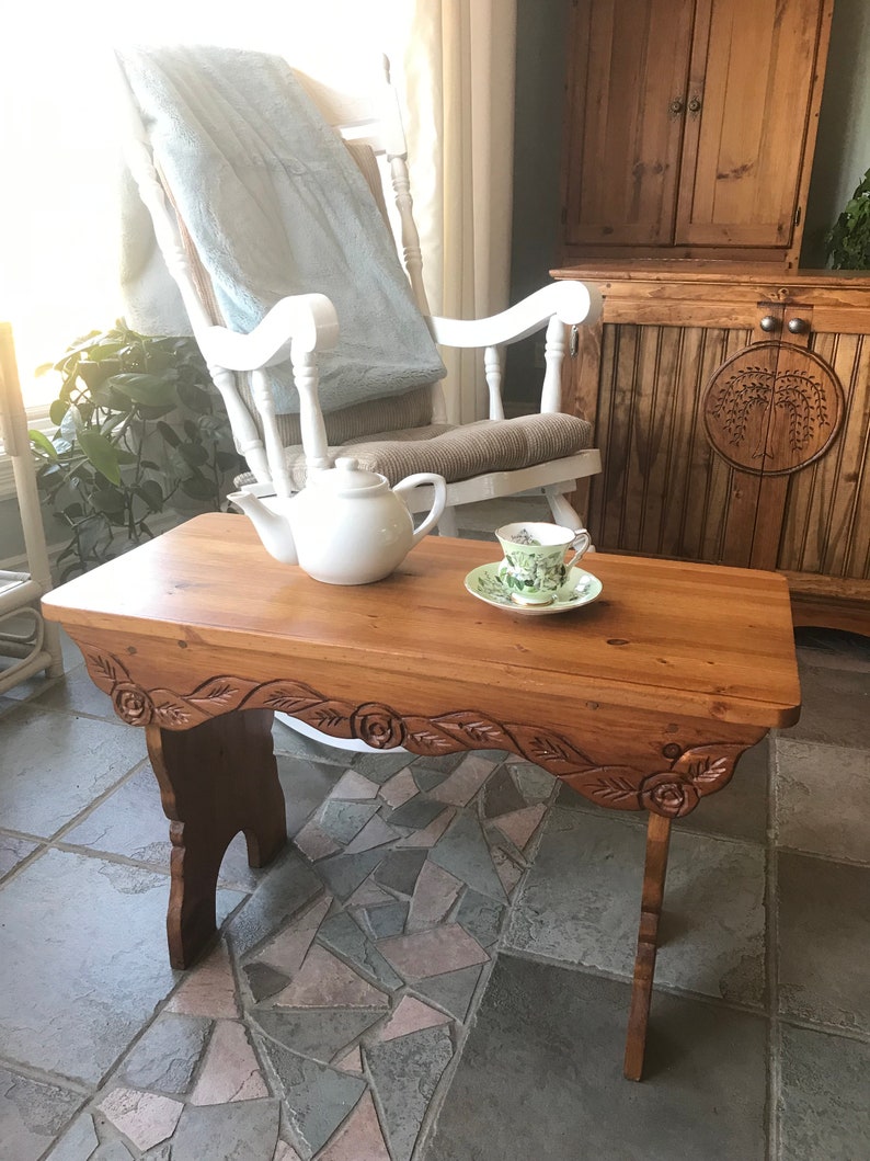Wooden Bench Entry Bench Coffee Table End Table Carved Etsy