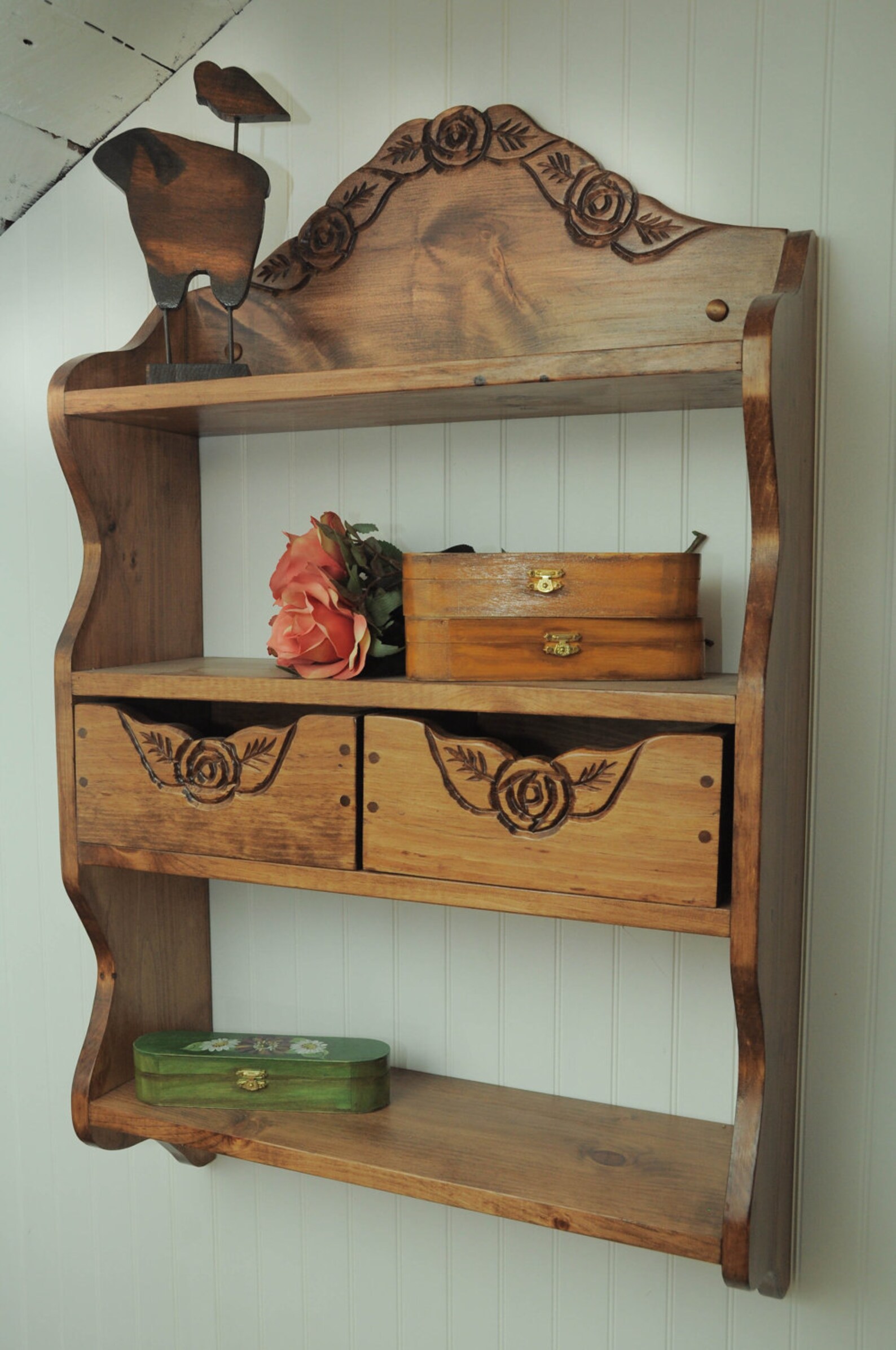 Wall shelf with two drawers for storage Etsy