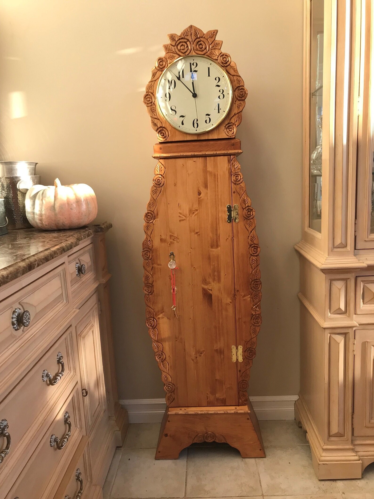 Grandmother Clock, Grandfather Clock, Storage Clock, Rose Clock
