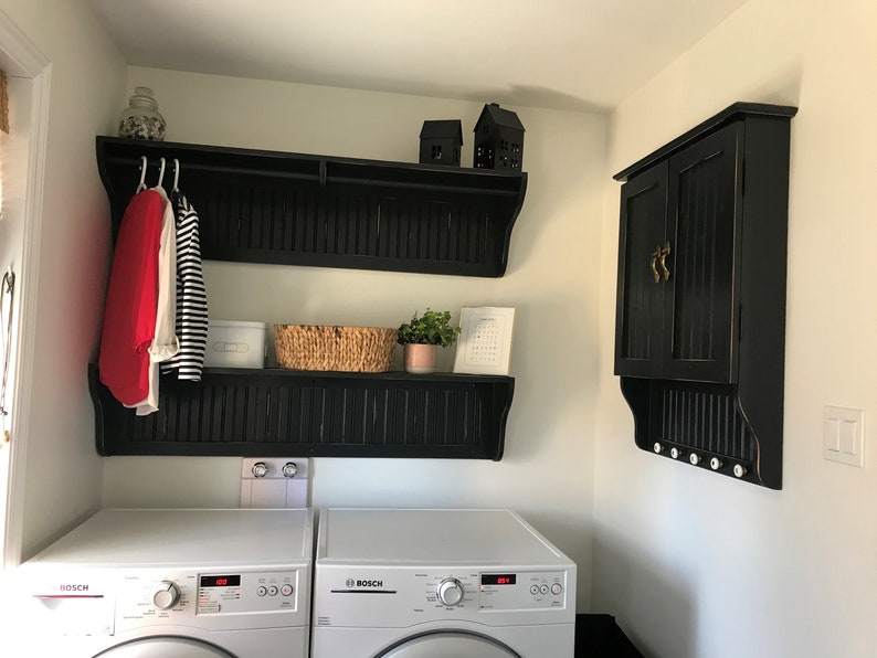 Large Laundry Room Shelving Set With Clothes Hanger Bar. Large Custom