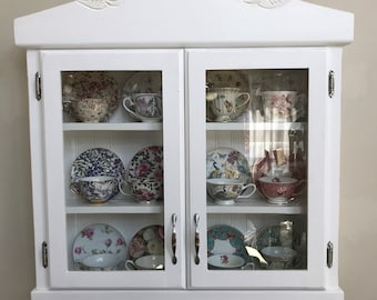 Display cabinet, teacup cabinet, teacup shelf, for twelve cups, with glass door. Custom made, teacup display.