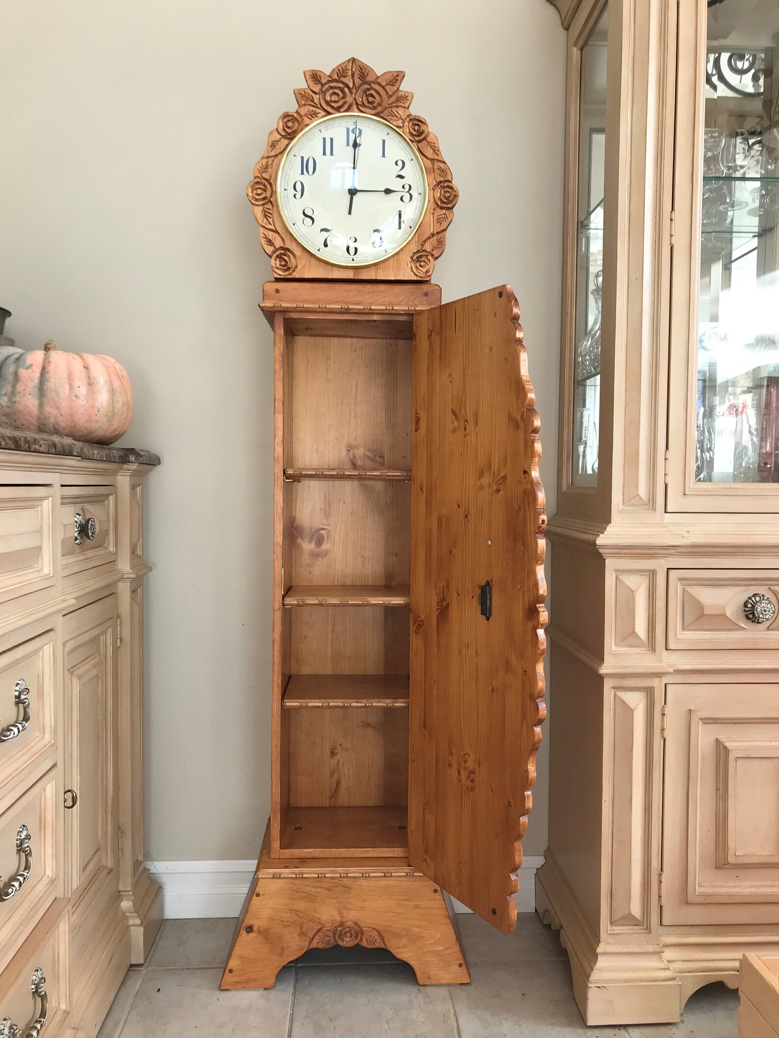 Grandmother Clock, Grandfather Clock, Storage Clock, Rose Clock, Handmade Clock, Woodcraft