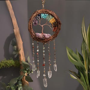 Vine Dreamcatcher | 7 Chakras | Tree of Life Wall Hanging |  Rustic Vine Ring Dreamcatcher | Spiritual Meditation Decor | Crystal Home Decor