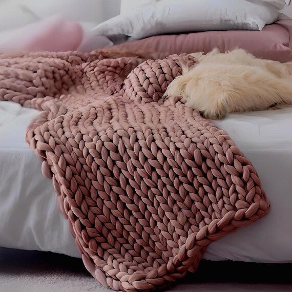 Schwere Strickdecke Aus Baumwolle (130x170 Cm) – Zopfmuster, Braun, Für Couch, Bett & Sofa
