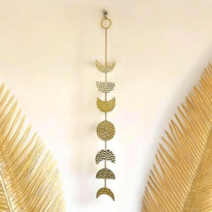 Gold Moon Phase Garland: Hammered Metal Boho Wall Hanging