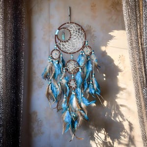 Blue and Brown Dreamcatcher | Bedroom Accessory | Childrens Bedroom Accessory | Bedroom Sleep Accessory | Bedroom Décor | Boho Tribal decor