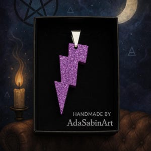 Purple Lightning Bolt Resin Pendant: Witchy Amulet Necklace