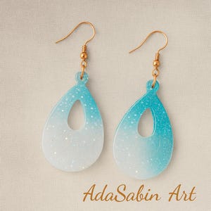 Ocean Mist Resin Earrings – Teardrop Dangle Earrings, Lightweight and Hypoallergenic, Handmade by AdaSabinArt