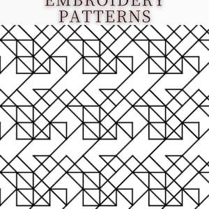 以下が含まれることがあります： 白黒の幾何学的な刺繍模様のデザイン。本のタイトルは「The Art of Blackwork: 100 Geometric Embroidery Patterns」。著者は鈴木和輝です。