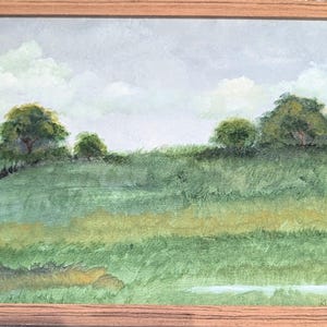Framed Original Acrylic Painting, Landscape, minimalist, wall art, meadow