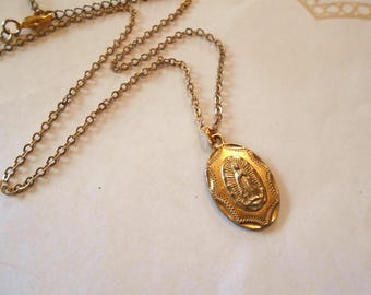 Mother Mary Pendant Gold Toned Lady of Guadalupe Pendant Necklace Gold Filled Chain