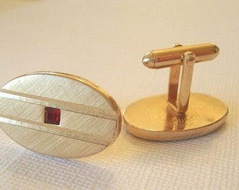 Vintage Swank Gold Tone Men's Cufflinks with Ruby Men's Jewelry