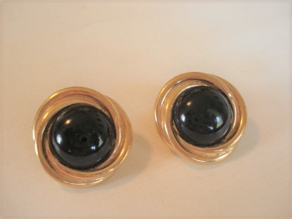 Vintage Black Gold Trifari Earrings Pierced Trifa… - image 5