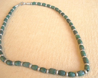 Green Bead Necklace Men's Necklace Vintage Surfer Beaded Wood Retro Necklace Tribal Necklace Snake Necklace