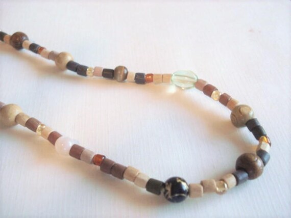 Wood Beaded Necklace Boho Necklace Unisex Necklac… - image 2