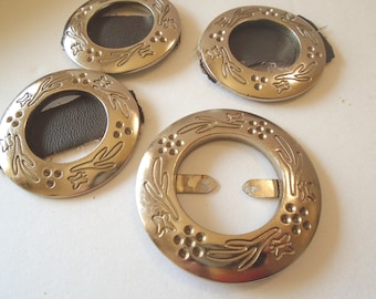 Vintage Silver tone Round Dress Buckles with Back Bar Fasteners Floral Engraved Craft Lot