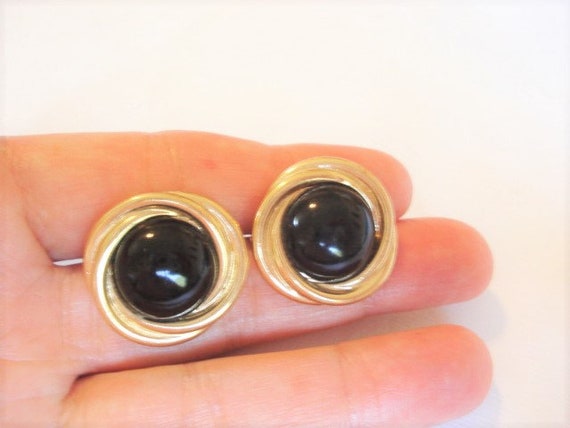 Vintage Black Gold Trifari Earrings Pierced Trifa… - image 4