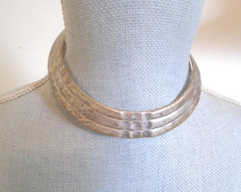 Vintage   Silver-Tone Torc Necklace Chunky Statement Collar Minimalist Metal Jewelry