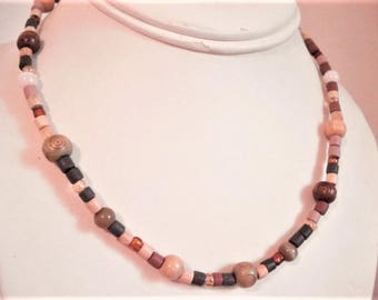 Wood Beaded Necklace Boho Necklace Unisex Necklace 70s Choker