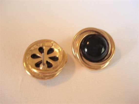 Vintage Black Gold Trifari Earrings Pierced Trifa… - image 6