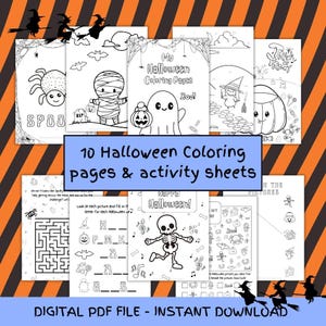 10 Halloween Coloring Pages, Halloween coloring book, Halloween coloring sheets, Halloween Activities, Printable PDF digital download,Spooky