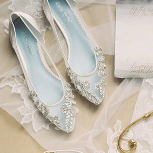 Beautiful Wedding Flats with Opal and Crystal Beading Bridal Shoes Glass Slipper with 'Something Blue' Bella Belle Willow image 1