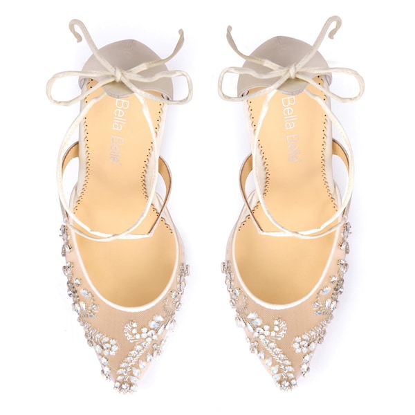 Opal crystal embellished and beaded wedding shoes heels with ankle straps Bella Belle Florence