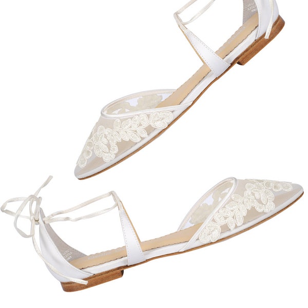Comfortable lace ballet flat wedding shoes, strappy ballerina bridal flats by Bella Belle Alicia
