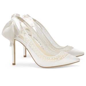 Ivory Pearl Slingback Wedding Heel with Silk Bow | Bella Belle Gabrielle