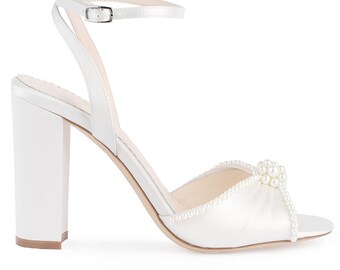 Open Toe Pearl Block Heel Wedding Shoes