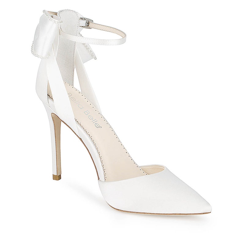 Ivory Ankle Strap Pearl Bow Heels image 2