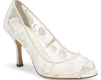 Ivory Peep Toe Embroidered Lace Pump | Bella Belle Emily