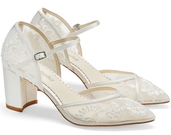 Lace Block Heels in Ivory