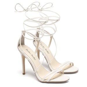 Strappy Ivory Lace-Up Heel Tie Sandals image 2