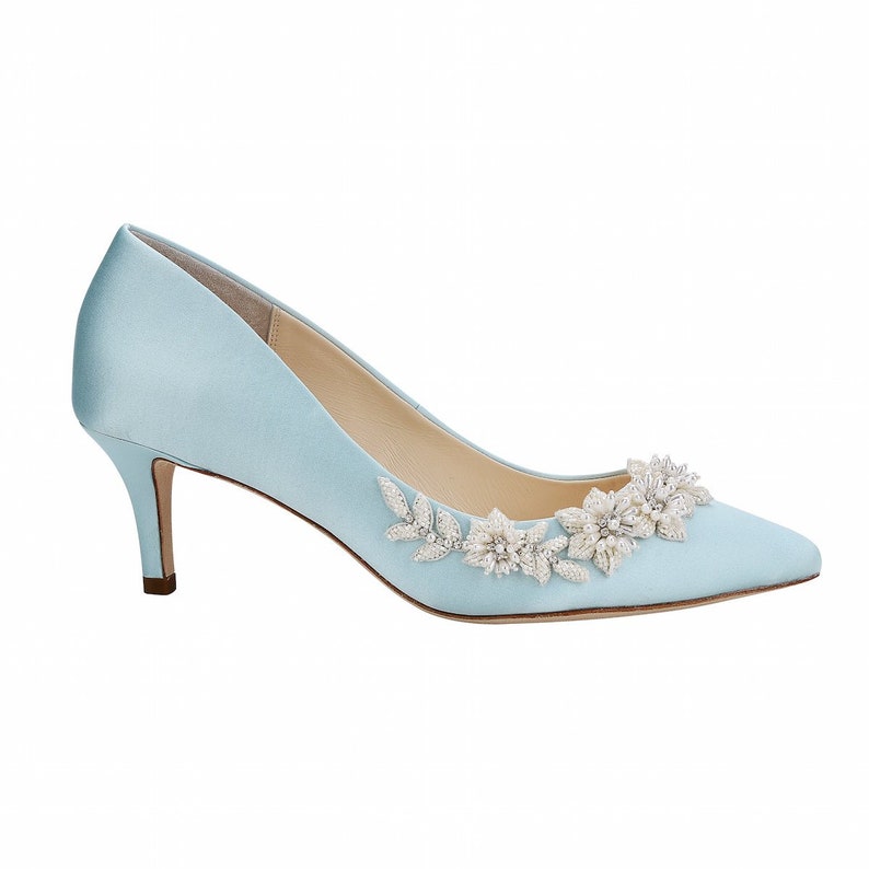 3D Floral Luminous Pearls and Beads Blue Kitten Heels. Iris - Etsy