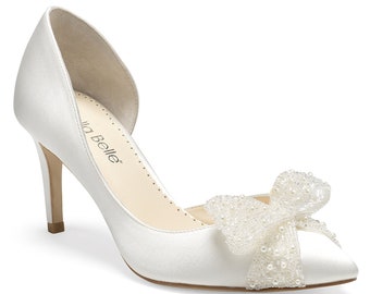 Ivory Silk D'Orsay Pump with Beaded Bow | Bella Belle Dorothy