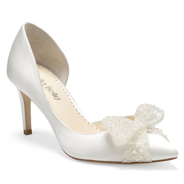 Ivory Silk D'Orsay Pump with Beaded Bow | Bella Belle Dorothy