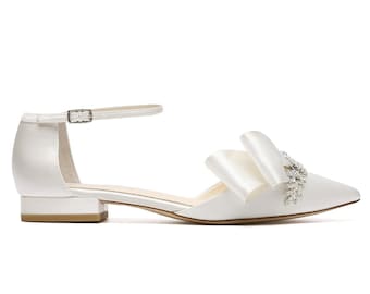 Flat Wedding Shoes With Crystal and Bow