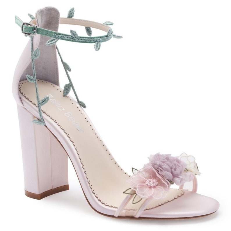 Blush Block Heels With 3D Flowers - Etsy