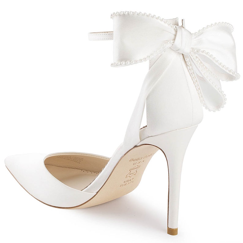 Ivory Ankle Strap Pearl Bow Heels image 4
