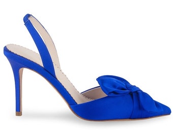 Blue Slingback Heels with Knotted Bow