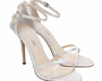 3D Floral Luminous Pearls And Ivory Beads Wedding Heel Stiletto. Gardenia Ivory Wedding Shoes