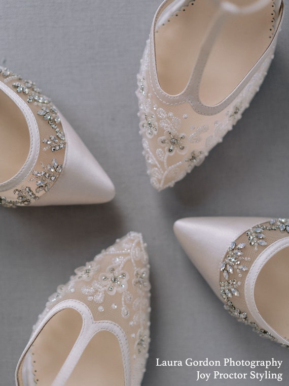 Ivory Wedding Crystal Rhinestone Heels with Embellished Vines