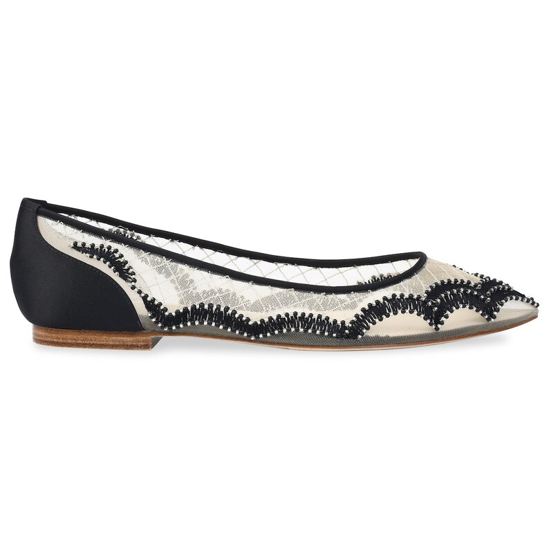 Bella belle Eva Scalloped Embroidered Black Evening Flats