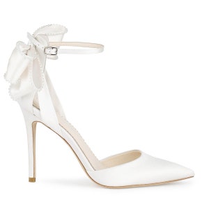 Ivory Ankle Strap Pearl Bow Heels image 1