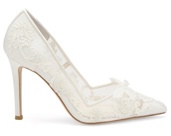 White Flower Wedding Shoes Lace Heels