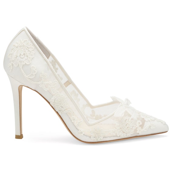 White Flower Wedding Shoes Lace Heels | Etsy