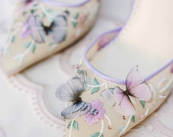 Lavender Butterfly Heels, Garden Party Shoes