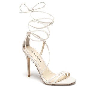 Strappy Ivory Lace-Up Heel Tie Sandals image 3