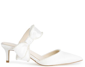 Ivory Bridal Low Heel Mule with Pearl Trimmed Bows